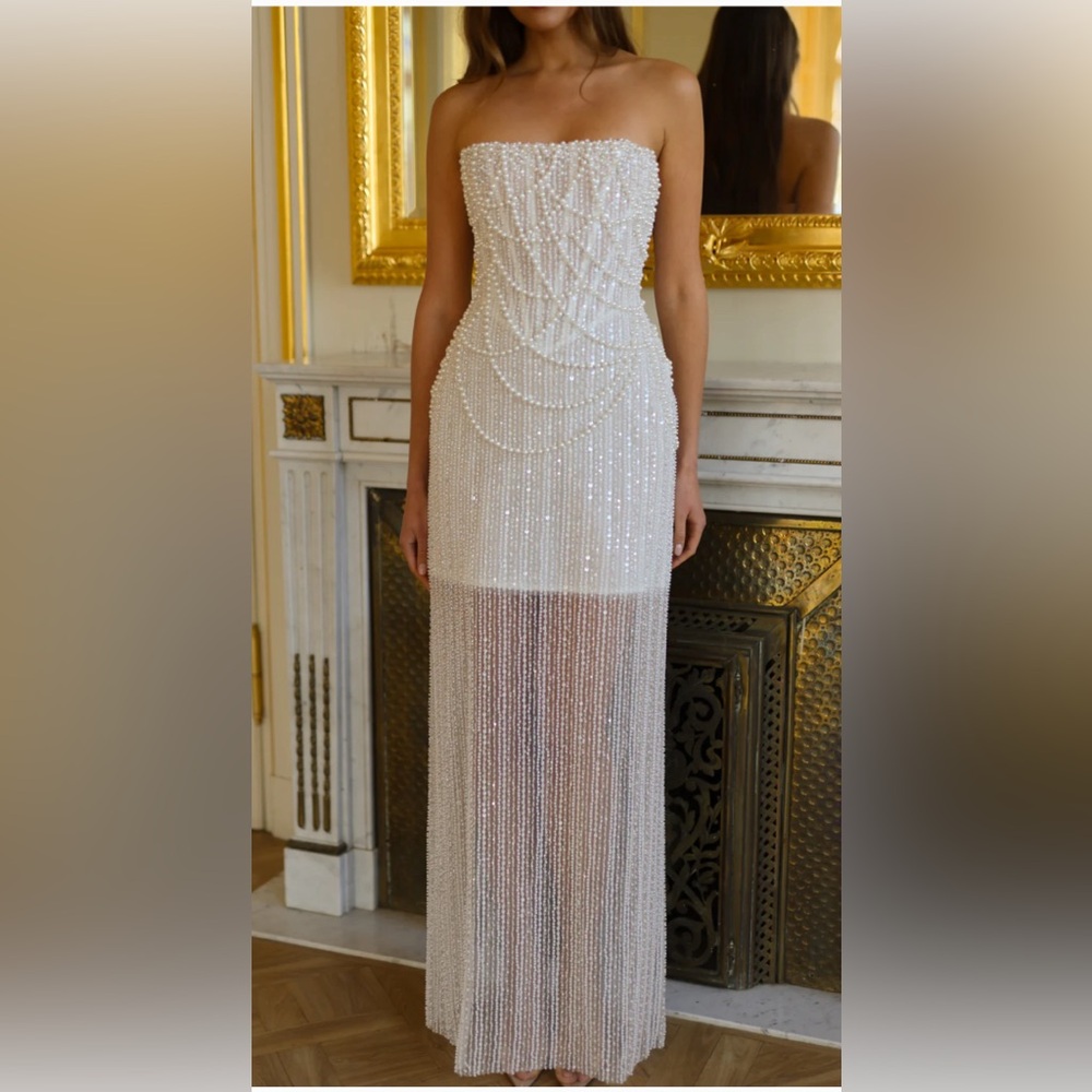 Rosie Etienne Lustre Strapless Sheer Beaded Gown in Ivory - Picture 2 of 6